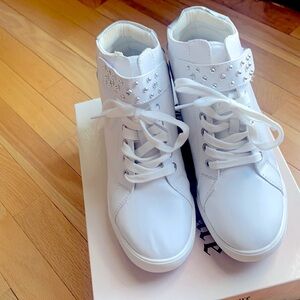 JUICY COUTURE NWB SUPER WHITE WEDGE SNEAKERS WITH BLING VELCRO  STRAP